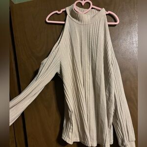 Cream Color Sweater with Open Shoulder Holes